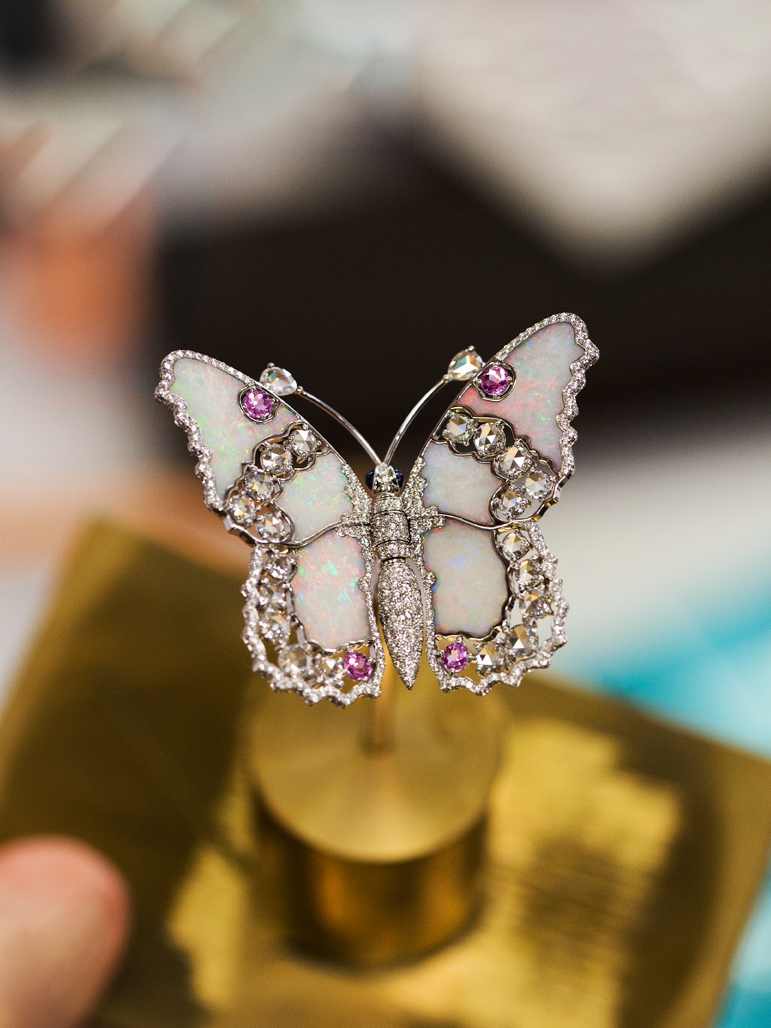 Butterfly in whit gold, diamonds, pink sapphires, Australian white opal, Fée Ondine automaton. Extraordinary Object, Van Cleef & Arpels